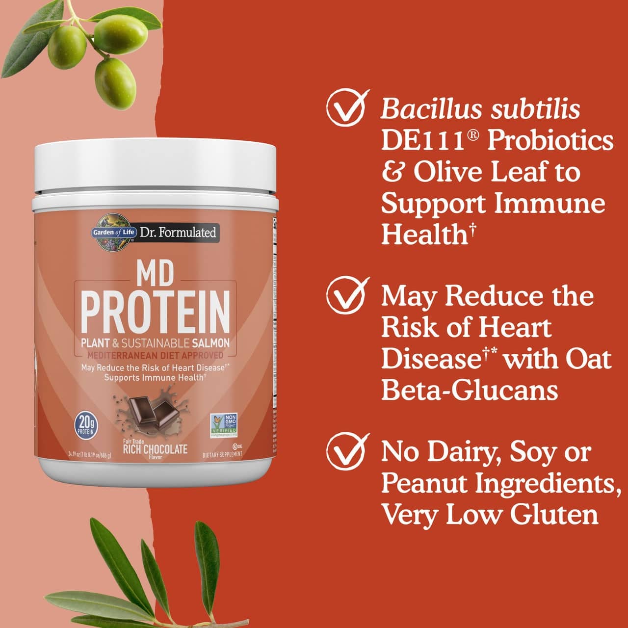 Garden of Life | Livets Have - Dr. Formulated MD Plant-Based Protein Powder with Sustainable Salmon, Rich in Chocolate - 686g – Bild 4