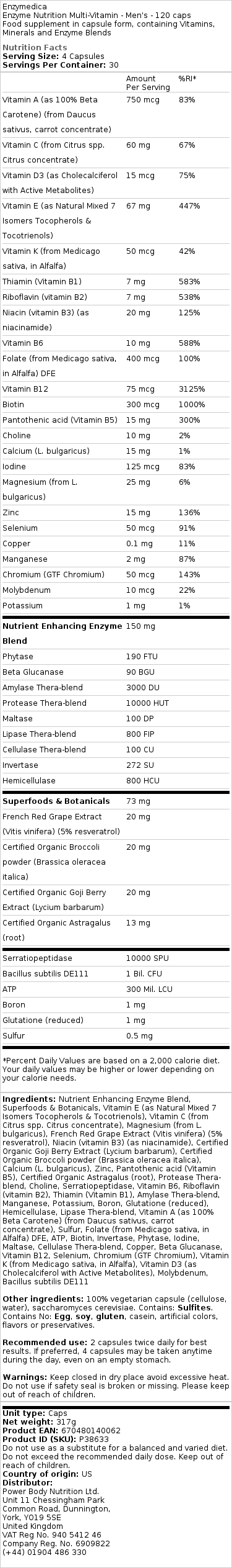 Enzymedica - Enzyme Nutrition Multi-Vitamin for Men - 120 Capsules - Image 2