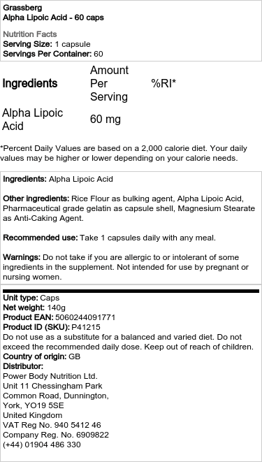 Grassberg - Alpha Lipoic Acid - 60 Capsules – Kép 2