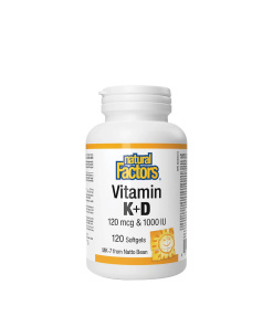 Natural Factors Vitamin K+D 120 mcg & 1000 IU (120 Softgels)