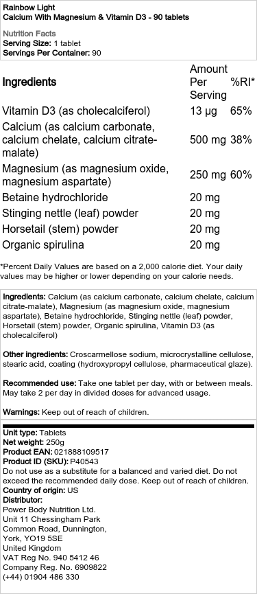 Rainbow Light - Calcium with Magnesium and Vitamin D3 - 90 Tablets - Image 2