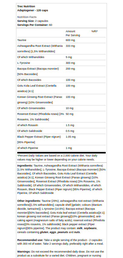 Trec Nutrition - Adaptogens - 120 Capsules - Bild 2