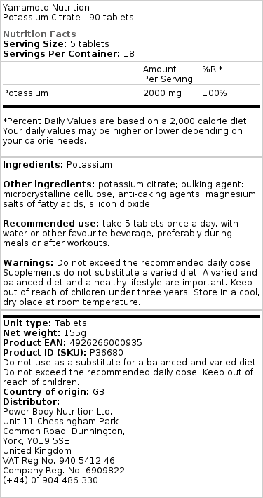 Yamamoto Nutrition - Potassium Citrate - 90 Tablets - Image 2