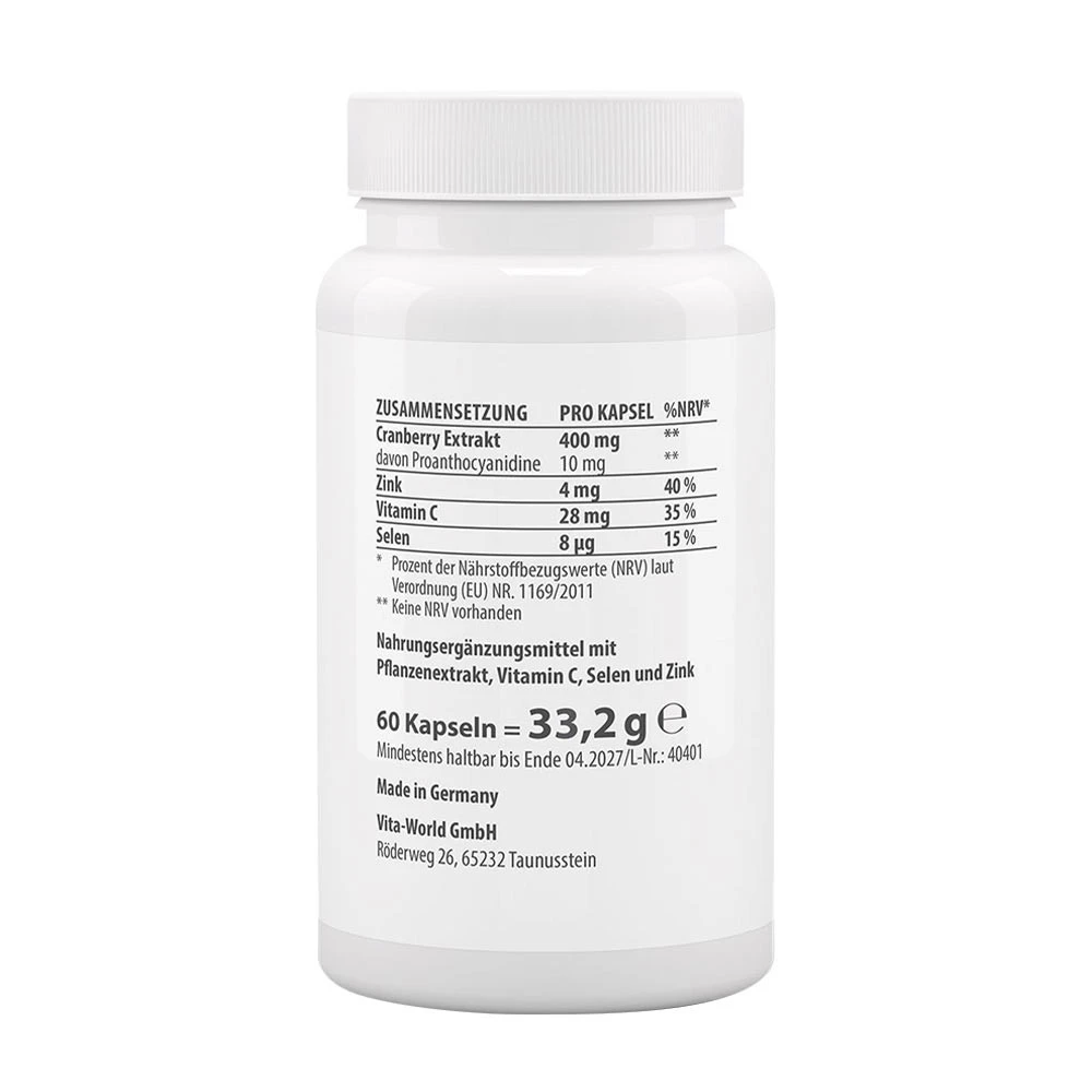 VitaWorld - Cranberry with Vitamin C, Selenium, and Zinc (60 Capsules) - Image 2
