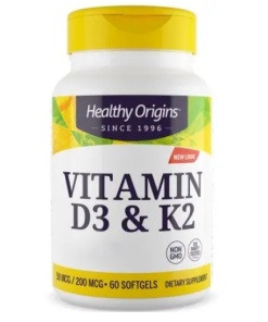 HEALTHY ORIGINS Vitamin D3 & K2 (60 caps)