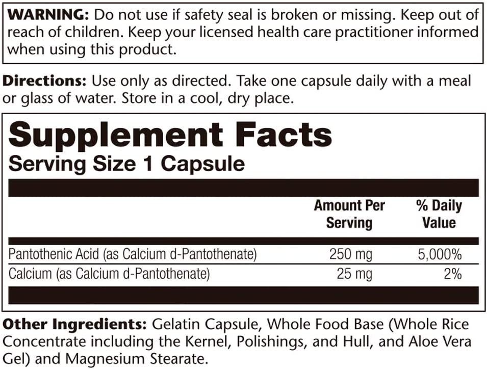 Solaray - Pantothenic Acid 250mg, 100 Capsules - Bild 3