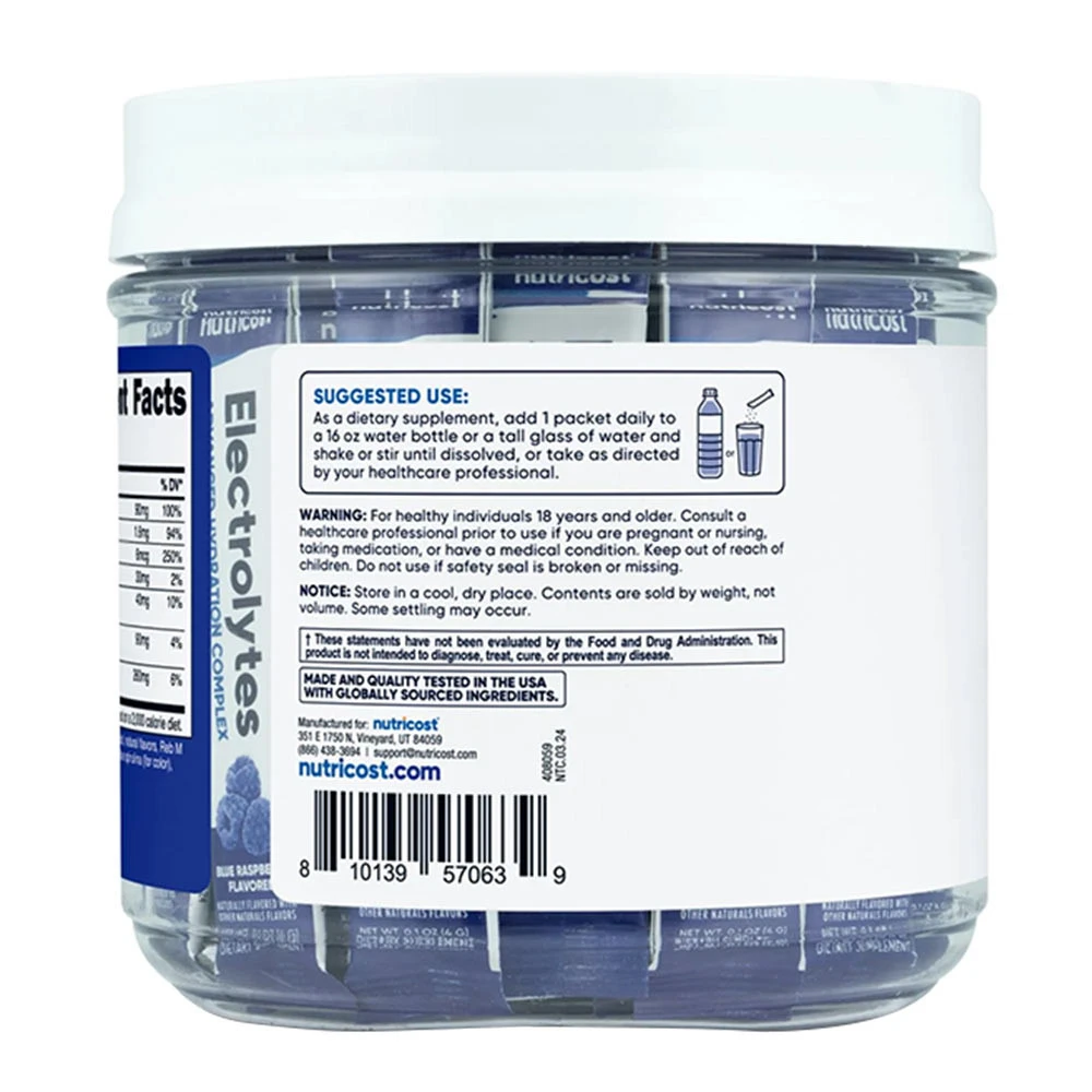 Nutricost Electrolyte Hydration Stick Packs, Blue Raspberry, 156g - Image 3