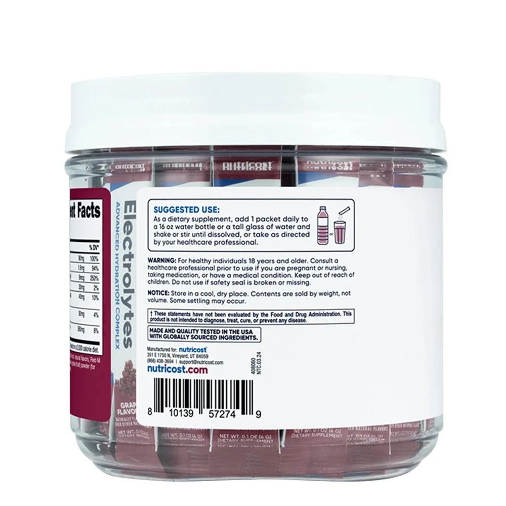 Nutricost Electrolyte Hydration Stick Packs, Grape Flavor (156g) - Bild 3