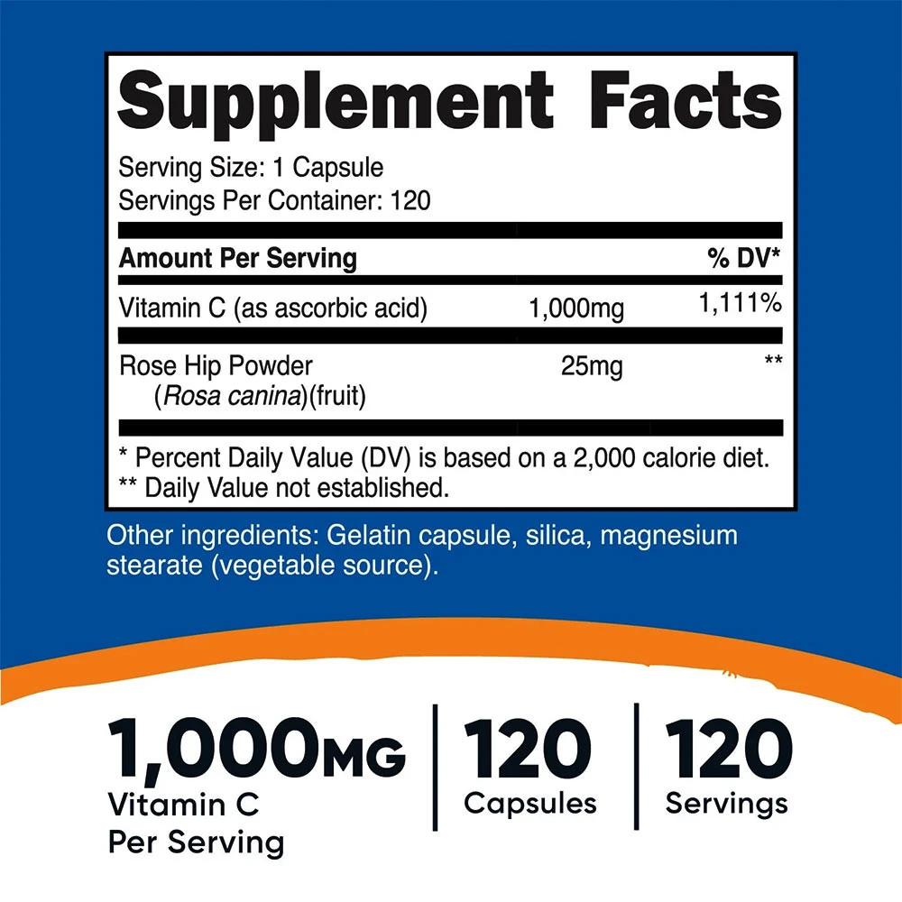 Nutricost Vitamin C with Rose Hips Capsules (120 Capsules) - Image 2
