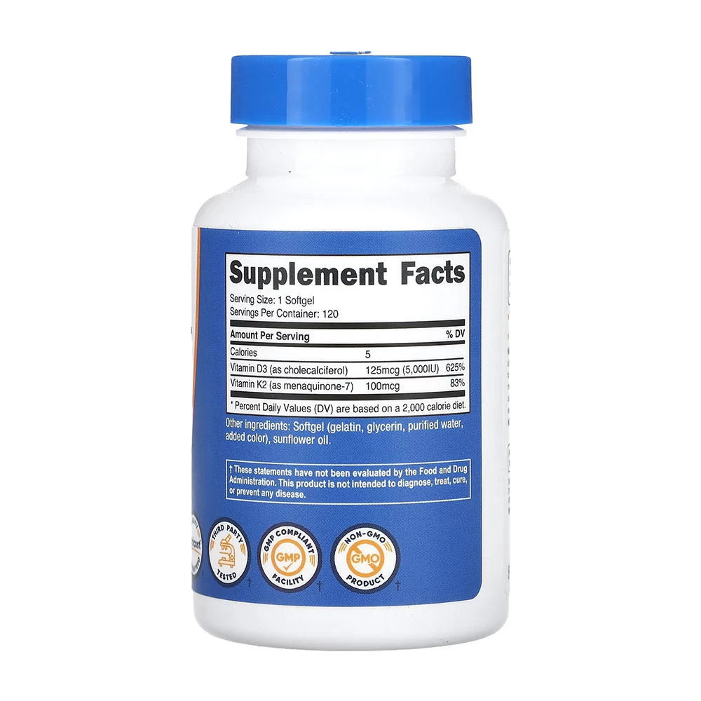 Nutricost Vitamin K2 (MK7) 100 mcg with Vitamin D3 5000 IU - 120 Softgels - Image 2